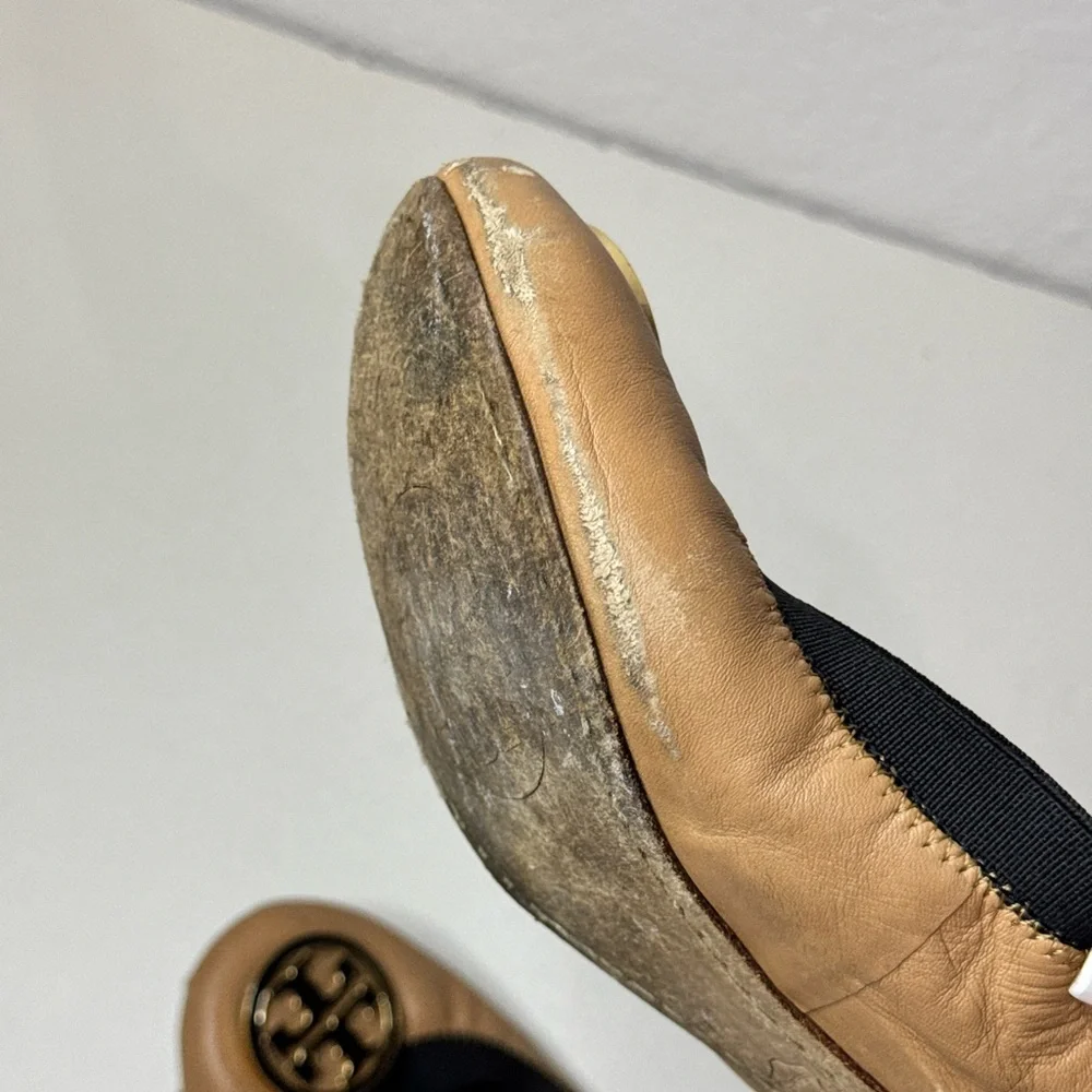 Tory Burch Ballet Slipper Flats Shoes Tan Brown Black 7.5